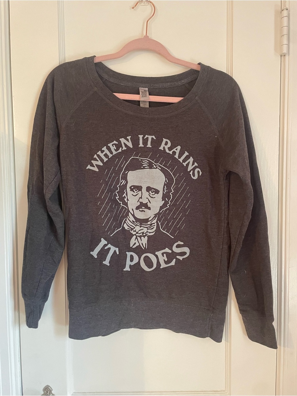 Gray Graphic Crewneck Sweatshirt - 'When It Rains It Poes'